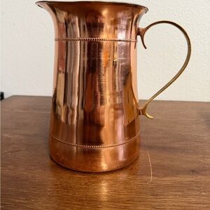 Vintage Copper & Brass Pitcher • 9.5” Decorative Jug • Made in India